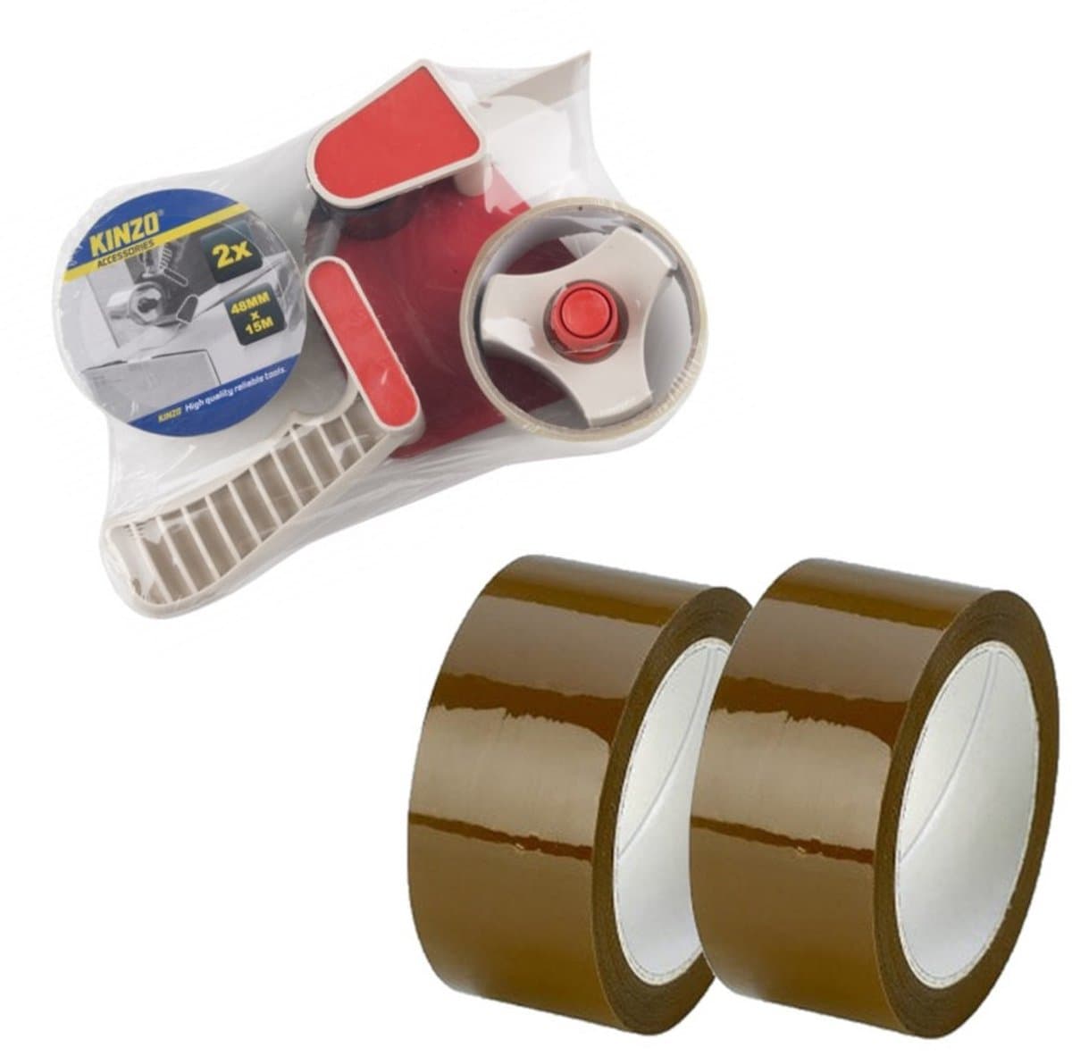 Kinzo Tape dispenser - inclusief 4x rollen dik verpakkings tape - 5 cm x 66 meter per rol - inpakken set