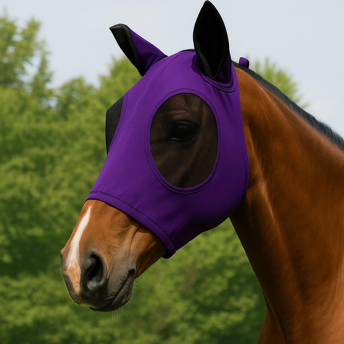 LuukyBB - Paarden Vliegenmasker - Paars - Paarden Accessoires - Ademend Anti-vlieg met Oren Rijuitrusting - UV-Bescherming Paardenvliegmasker - Paardensportuitrusting