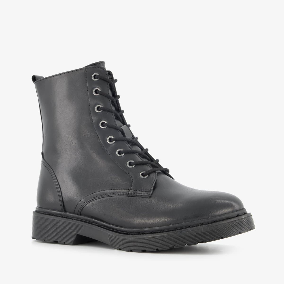 Harper leren dames veterboots zwart - Maat 39