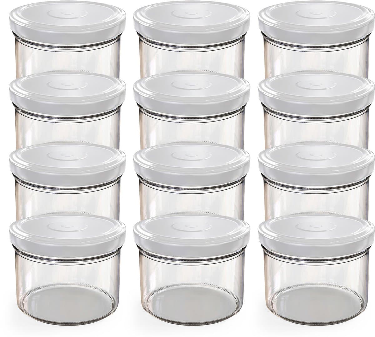 Oputec 12x 230ml inmaakpotten / voorraadpotten TO Ø 82 mm – glazen jampotten – metalen schroefdeksel wit – conservenpotten