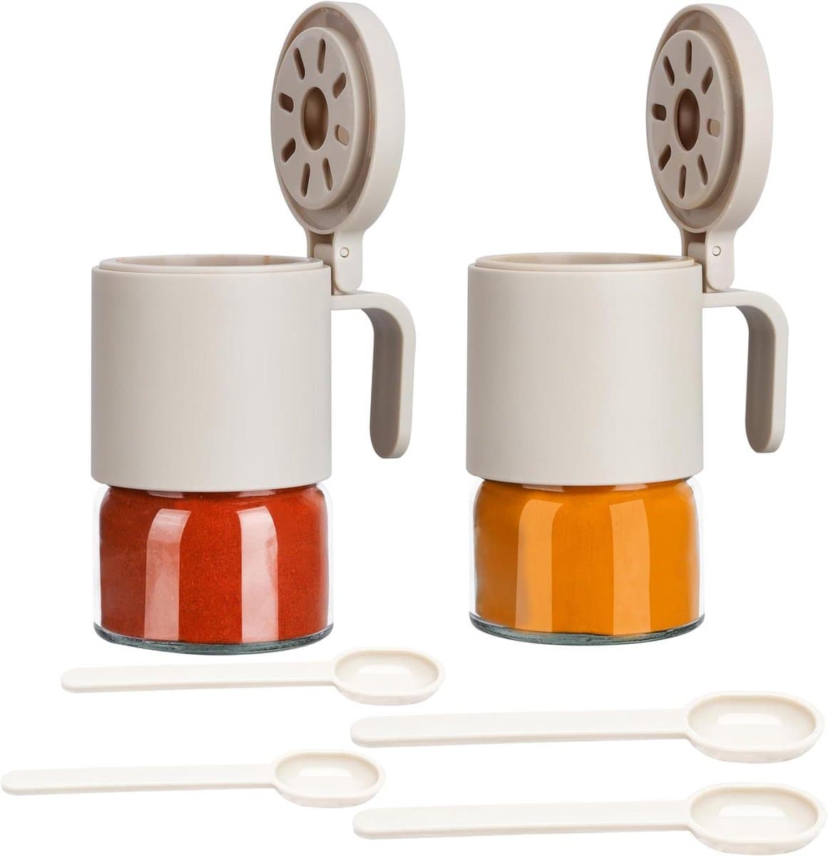 Orivio - Glazen Voorraadpotten met Klapdeksel en Lepels - Set van 2 Kruidenpotjes - 350 ml - Geschikt voor Zout, Suiker en Koffie