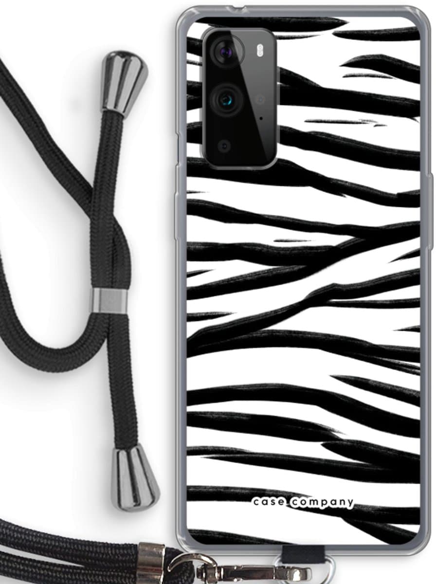 Case Company® - Hoesje met koord geschikt voor OnePlus 9 Pro hoesje met Koord - Zebra pattern - Telefoonhoesje met Zwart Koord - Bescherming aan alle Kanten en Over de Schermrand