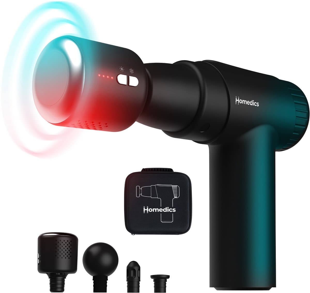 HoMedics Novo Hot and Cold Massagegun - 4 Opzetstukken - 6 Intensiteitniveaus - USB C Oplaadbaar - Inclusief Opbergcase - Voor en Na een Training - Fitness - Sporters - PGM45HC