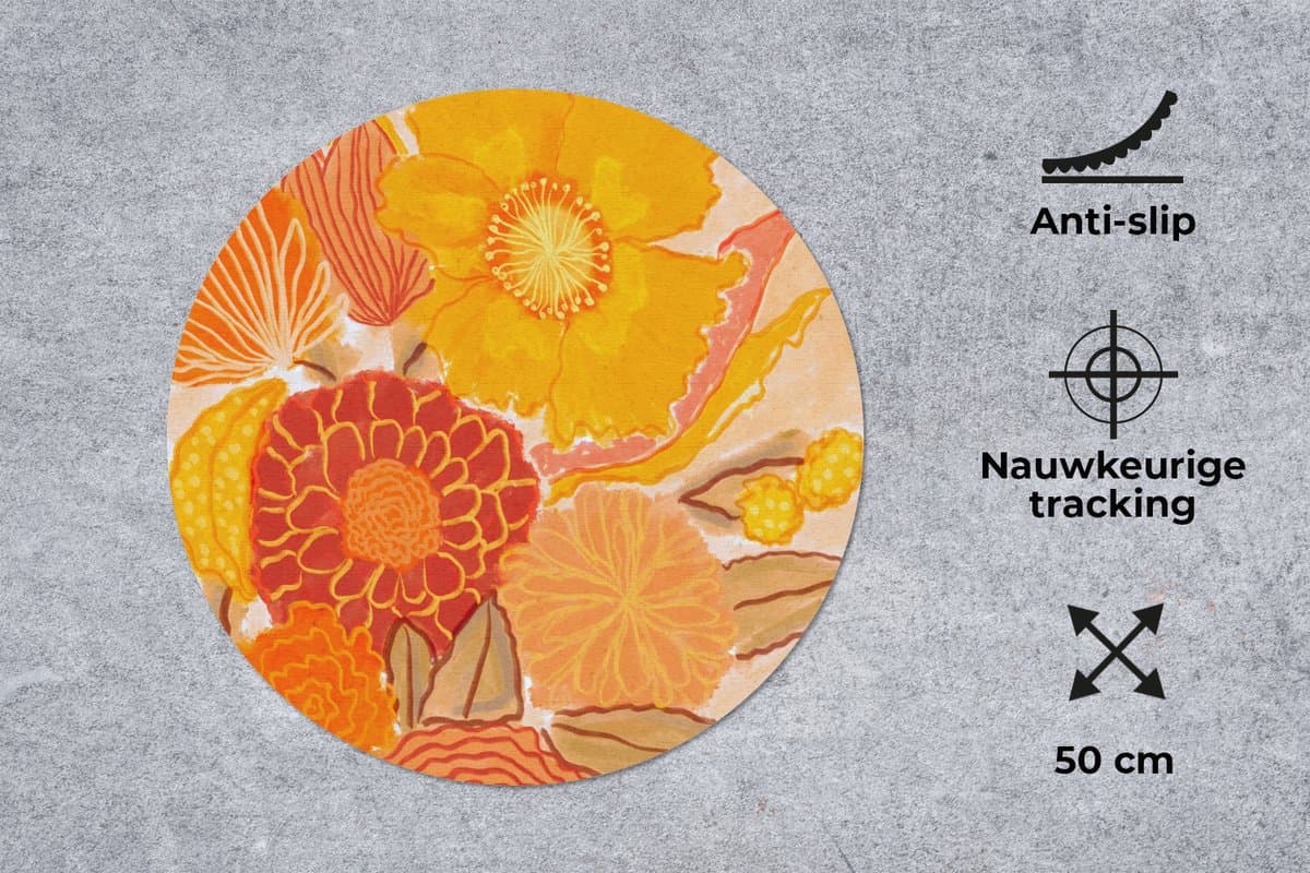 Muismat rond 50x50 cm - Mousepad Vintage - Boeket - Bloemen - Geel - Kleuren - Ronde muismatten
