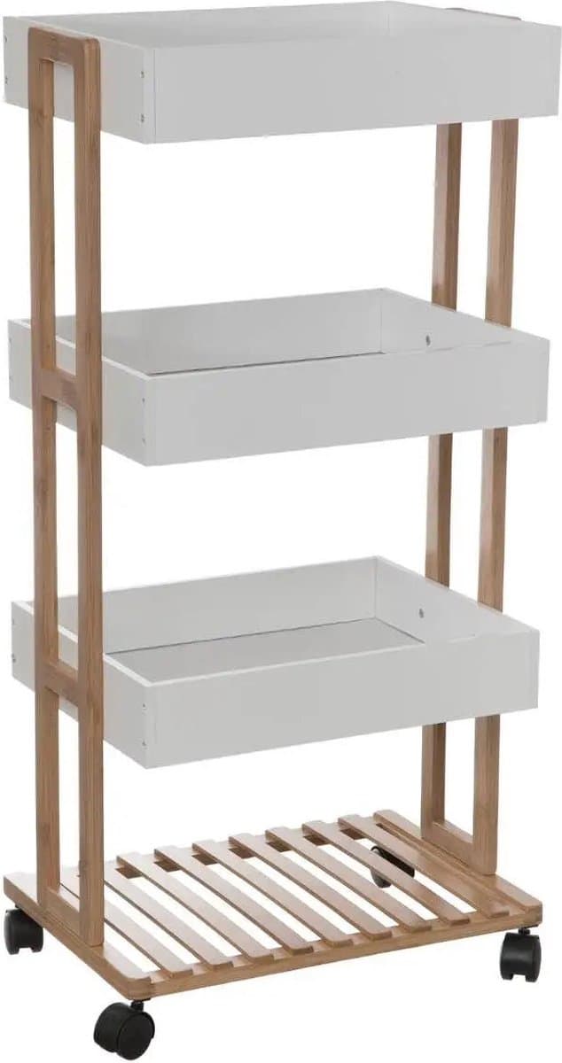 5five Natureo Bamboe Trolley - Wit, 4-laags, 40 x 30 x 87 cm