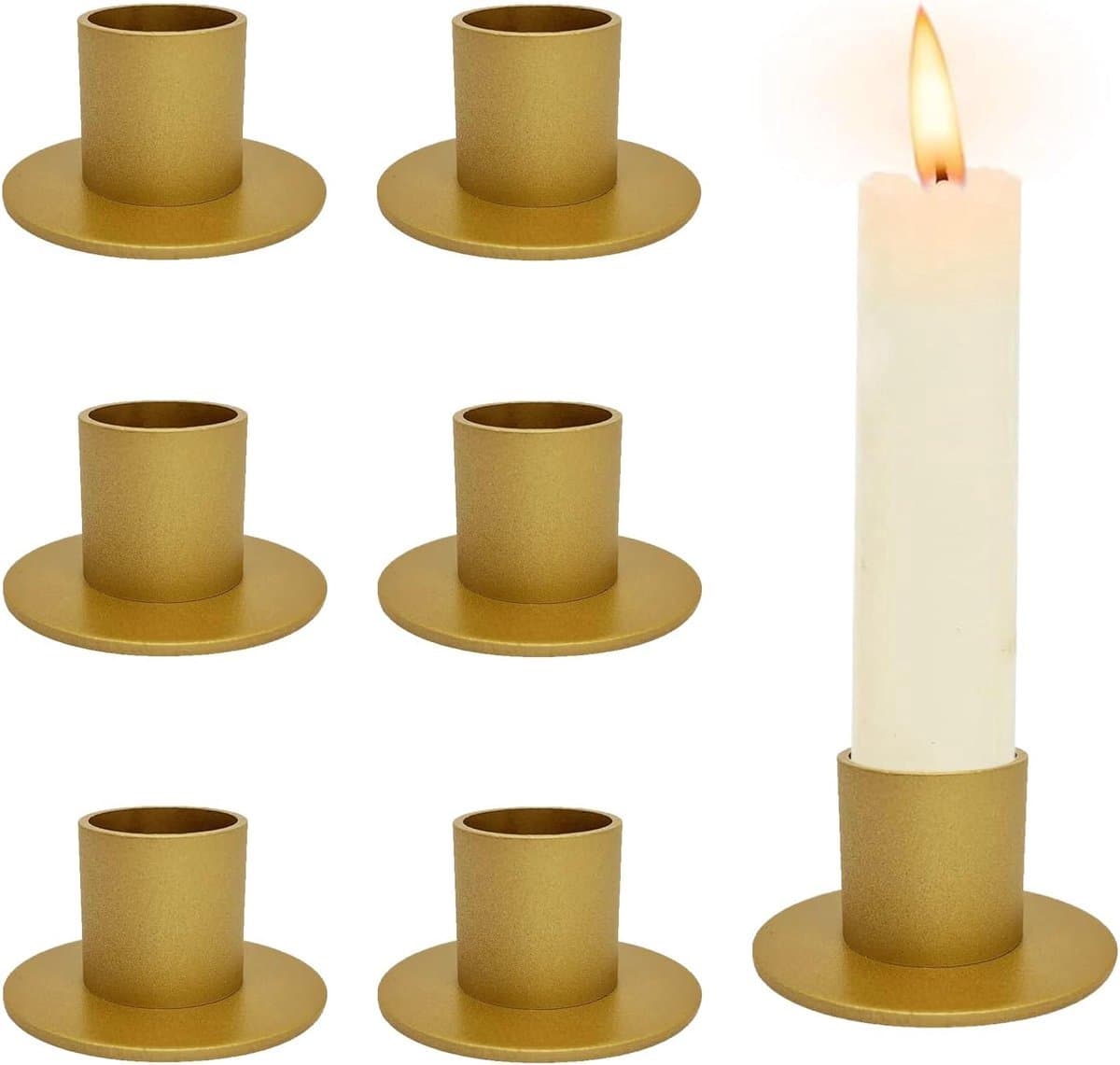 Stunq® 6 stuks gouden kandelaars, retro diner kandelaars voor woonkamer, eetkamer en slaapkamer decoratie, schoorsteendecoratie (6 stuks goud)