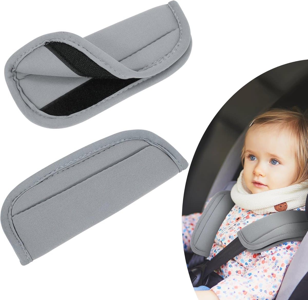 Gordelkussen voor kinderen - Veiligheidsgordelbescherming voor auto en kinderwagen - Grijs - 2 stuks