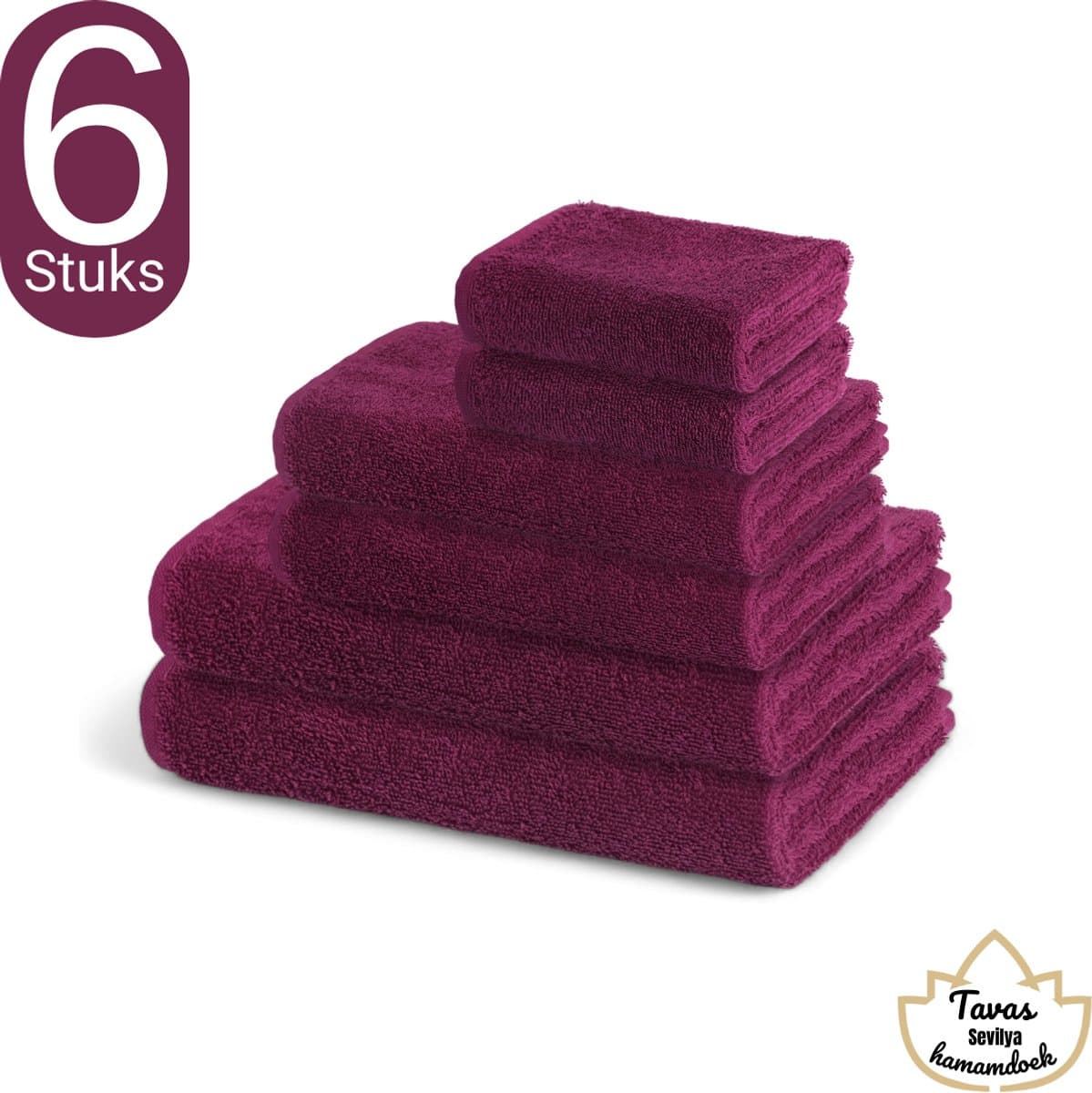 Sevilya Combi Handdoek Set - Bordeaux - Set van 6 – 2x Gastendoek 30×50 cm en 2x Handdoek 50×90 cm en 2x Badhanddoek 70×140 cm – %100 Katoen – Sauna hamamdoeken en Gastendoek – Hotelkwaliteit