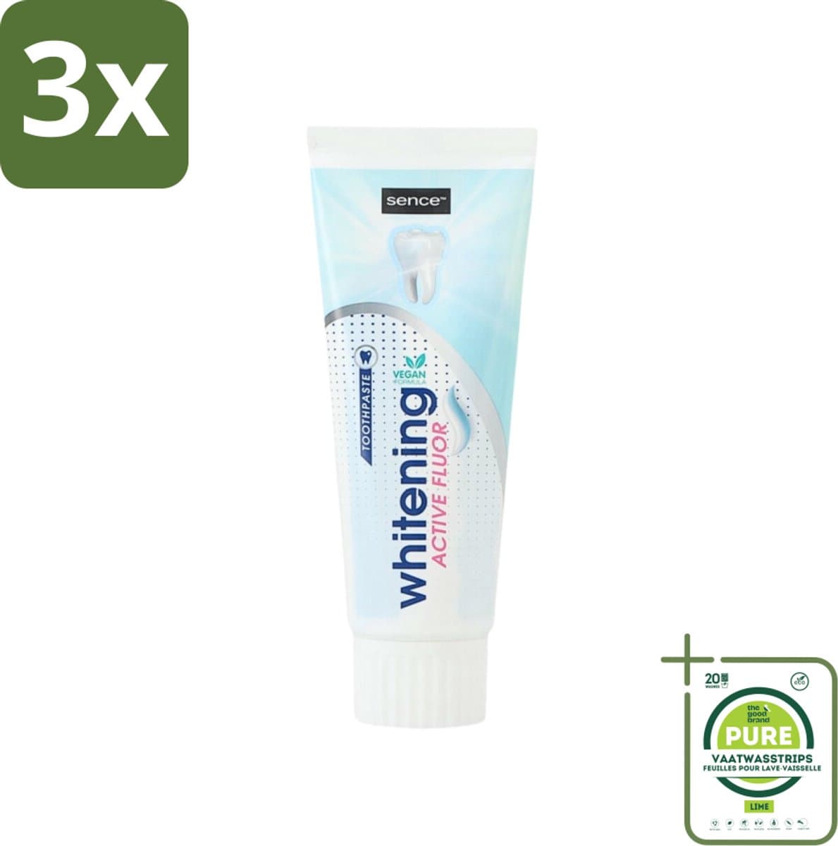 3 x Sence - Whitening - Tandpasta - Met Fluor - 75 ml - Grootverpakking - Tandpasta - Whitening - Tanden Bleken - Fluoride - Frisse Adem