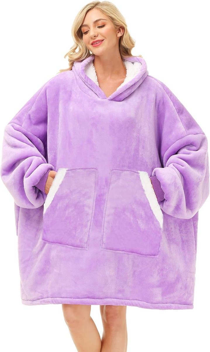 Extra Grote Warme Hoodie Deken met Mouwen en Zakken - Sherpa Fleece Dekenvest voor Dames en Heren