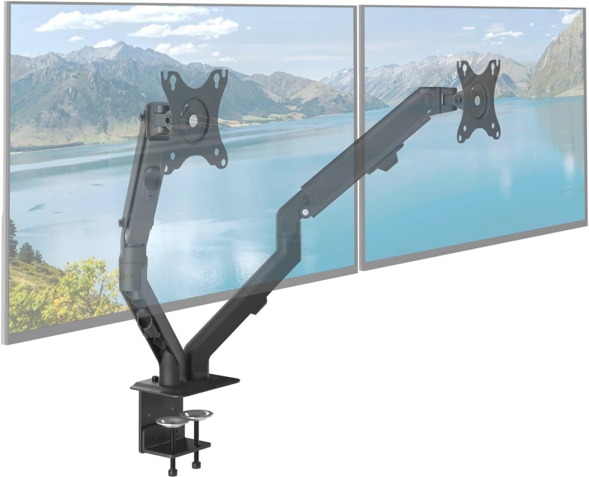 Monitorarmen voor 2 monitoren - 360° draaibaar, veerbevestiging, voor 17 tot 27 inch schermen - Zwart