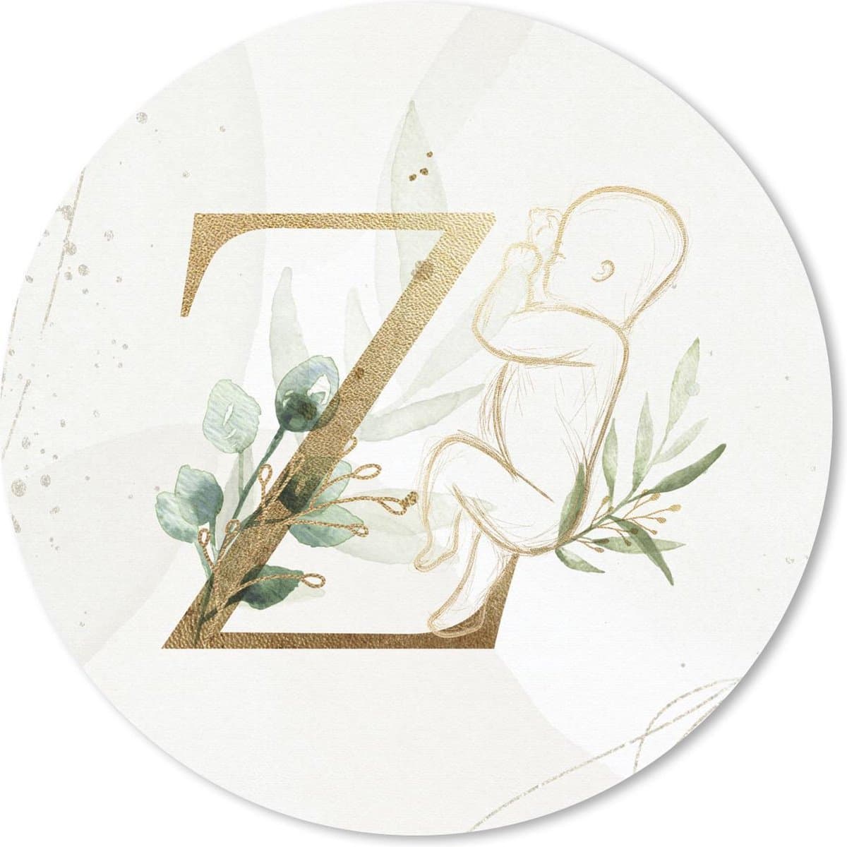 Muismat rond 30x30 cm - Mousepad Letters - Z - Kinderen - Goud - Geboorte - Ronde muismatten