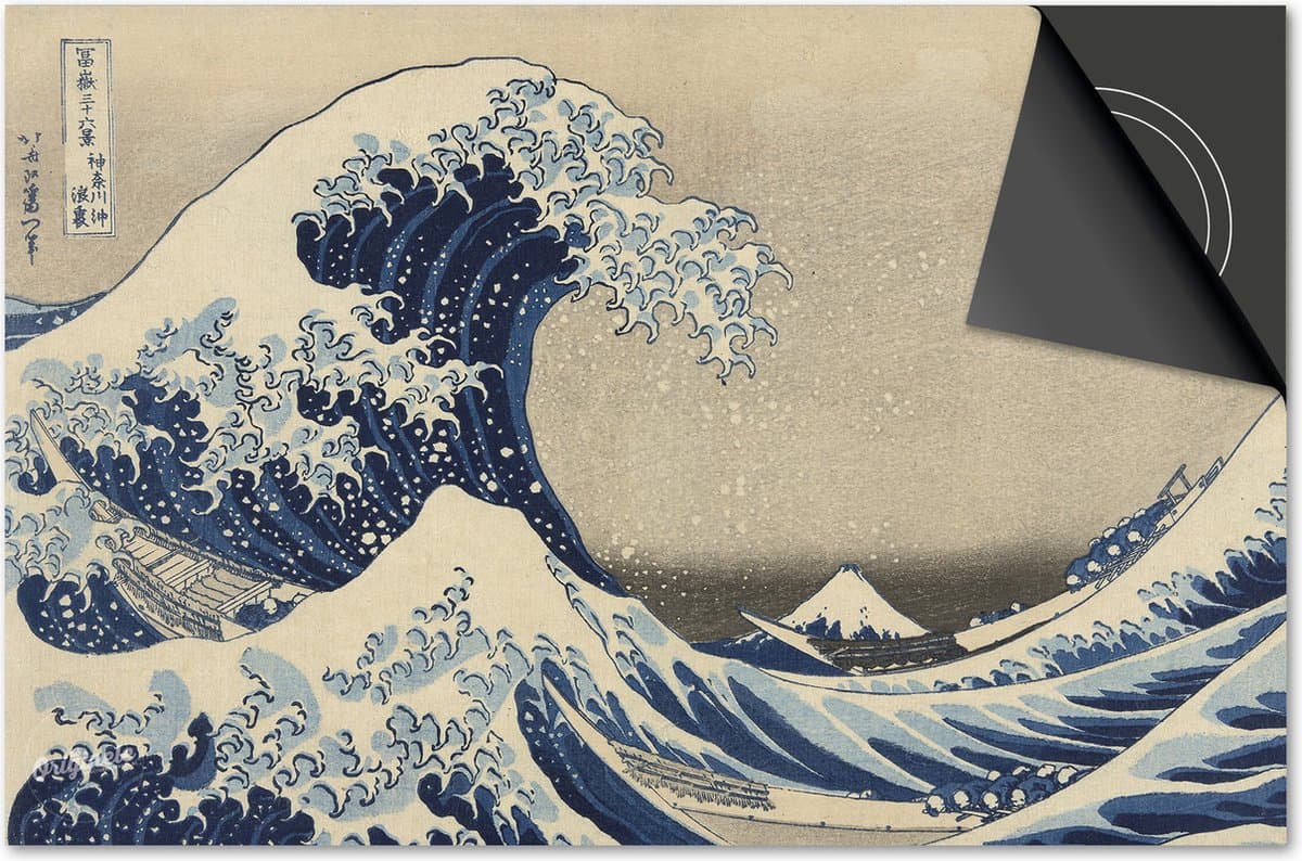 Inductie beschermer 60x60 - afdekplaat inductie mat - Dietrix Kookplaat beschermer - DELUXE - Oude Meesters - Hokusai The Great Wave - de Grote Golf