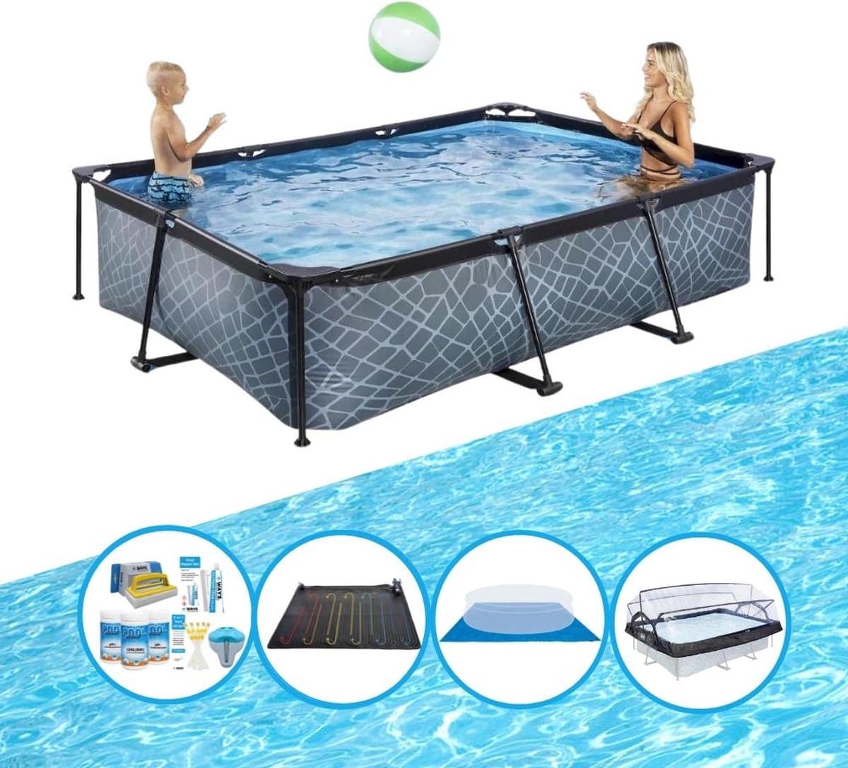 EXIT Zwembad Stone Grey - 300x200x65 cm - Frame Pool - Met bijbehorende accessoires