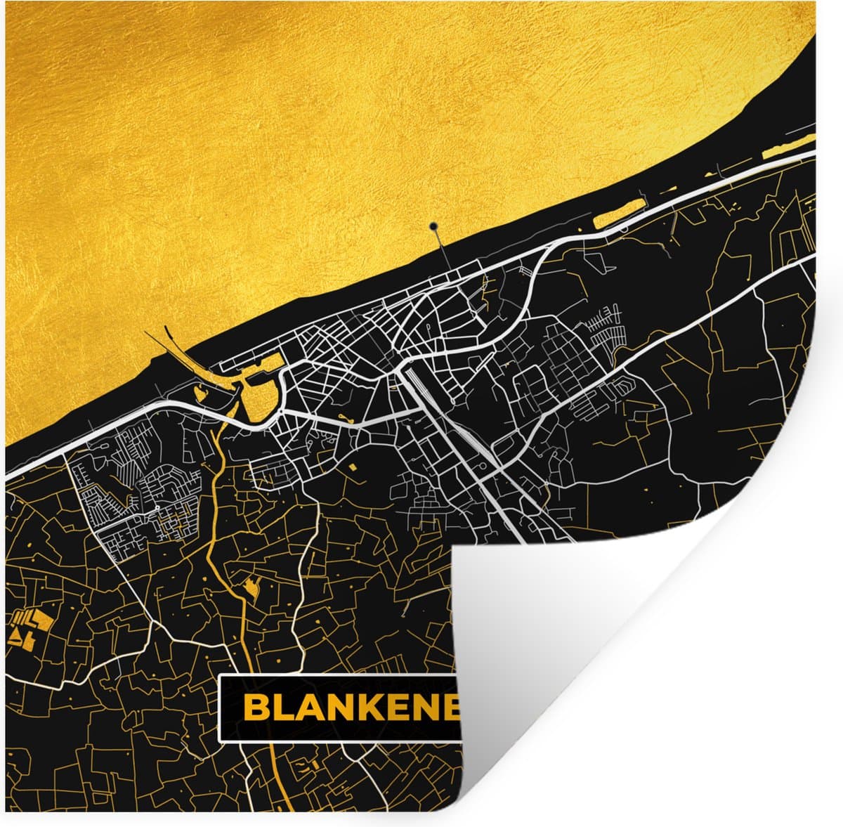 Muurstickers - Sticker Folie - Stadskaart - Gold - Blankenberge - Plattegrond - Kaart - 50x50 cm - Plakfolie - Muurstickers Kinderkamer - Zelfklevend Behang - Zelfklevend behangpapier - Stickerfolie