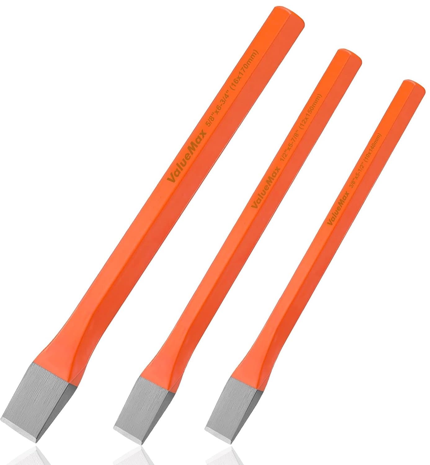 ValueMax 3-delige metselsteekspijzenset Cr-V koude steekspijzen (10mm, 12mm, 16mm), handsteekspijzen koude steekspijzen voor steen/metselwerk/cement/mortel/bouw