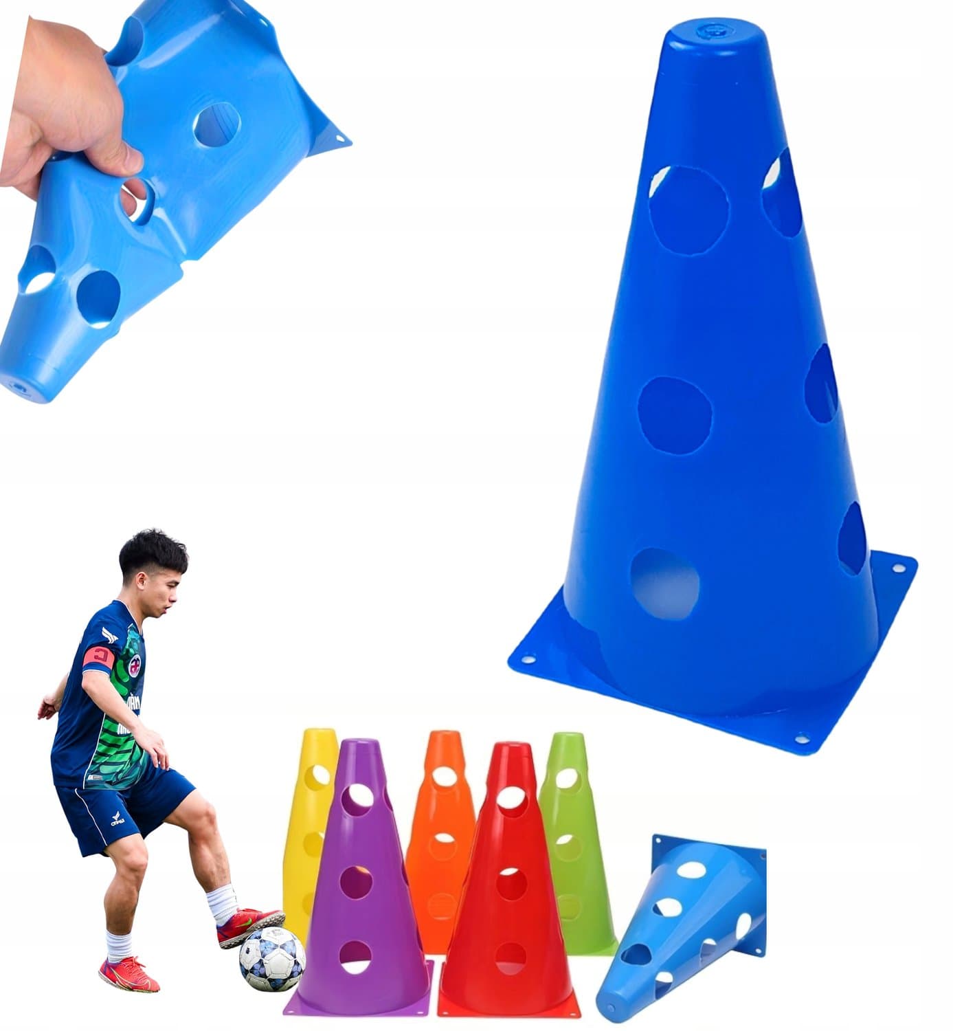 Blauwe Trainingspylon 23cm met Gaten - Voetbal & Agility
