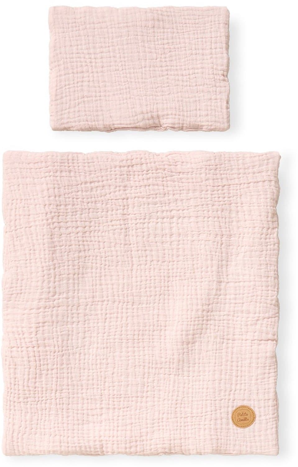 Petite Amélie Poppenbed Beddengoed Zacht Roze – Verzorgingsspeelgoed 'Colombe' voor elk poppenbedje of babypop - 100% biologisch mousseline katoen