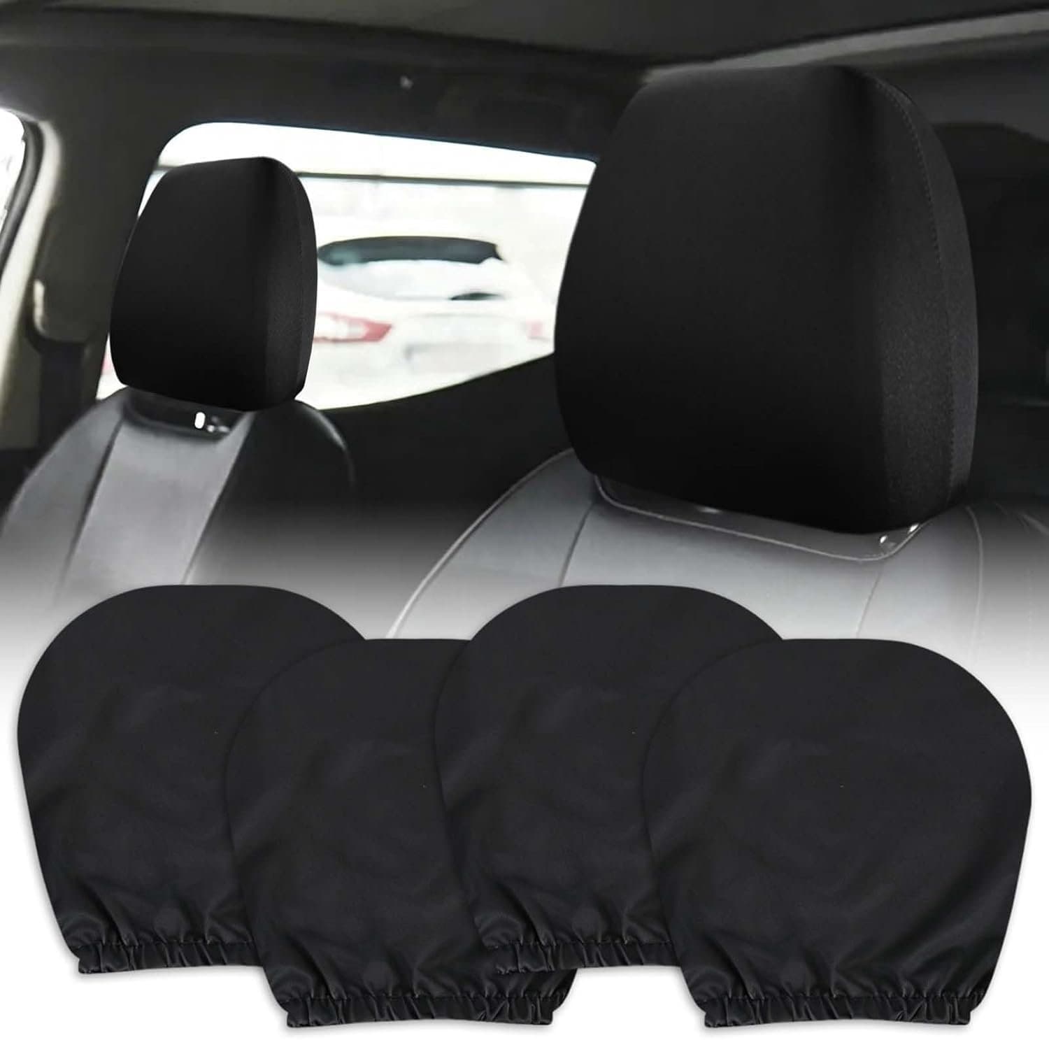 Hoofdsteunhoezen voor auto, universeel, 4 stuks, zwart, elastisch, wasbaar, stofdicht en ademend, voor auto's - ShopVlot