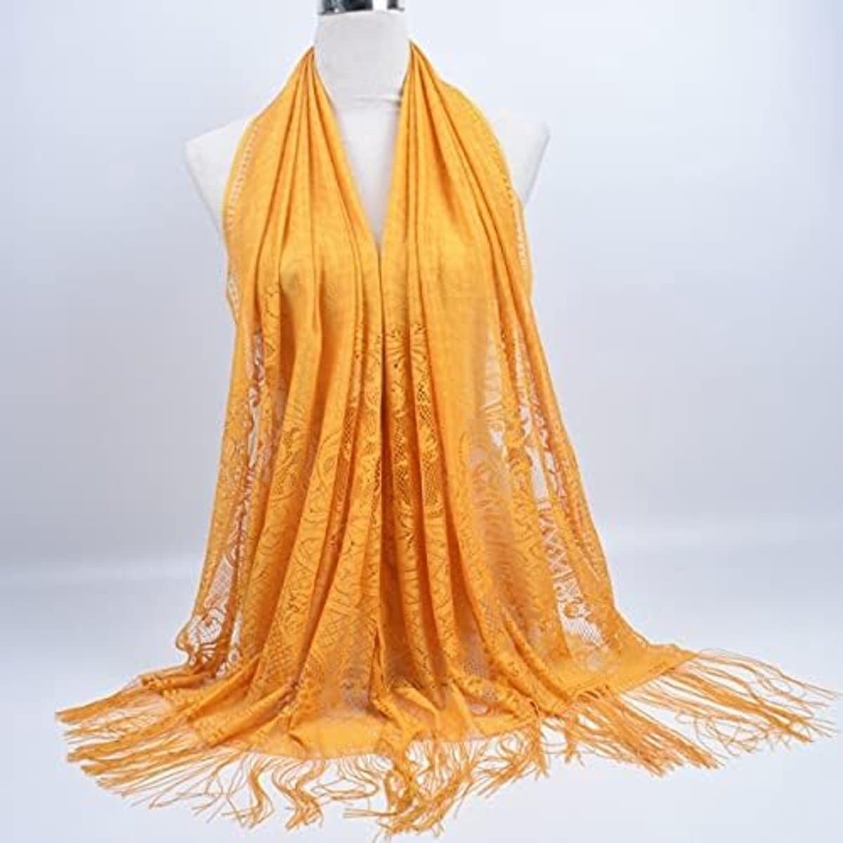 Scarf Lace Solid Muslim Hijab Summer Thin Tassel Turban For Woman Instant Shawl Long Hijab