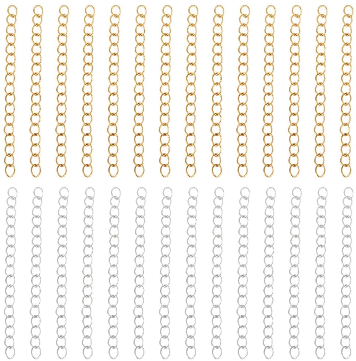 100St 2 Kleuren 5,08 cm Armband Ketting Verlengstuk 18K Verguld & Sterling Zilver Plateren 304 Roestvrij Staal Staartverlenging Ketting voor Sieraden Maken Halsketting DIY Ambachten