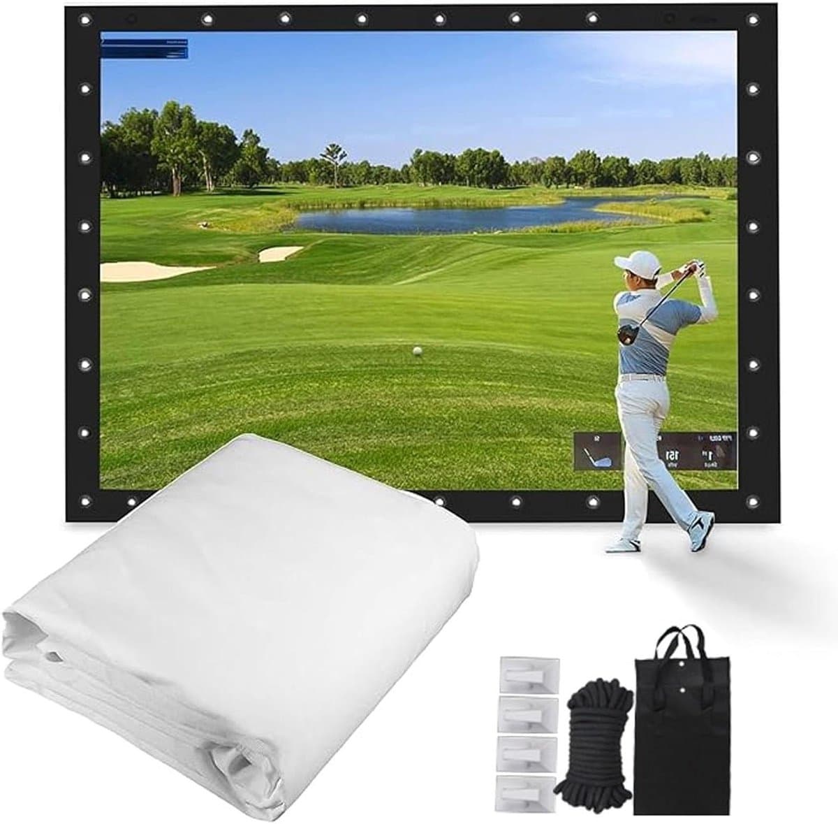 Golfsimulator Projectiescherm - Golfdoek Swing Trainer - Golfswing Oefenen - Duurzaam Polyester Weefsel - 332 x 187 cm - Wit