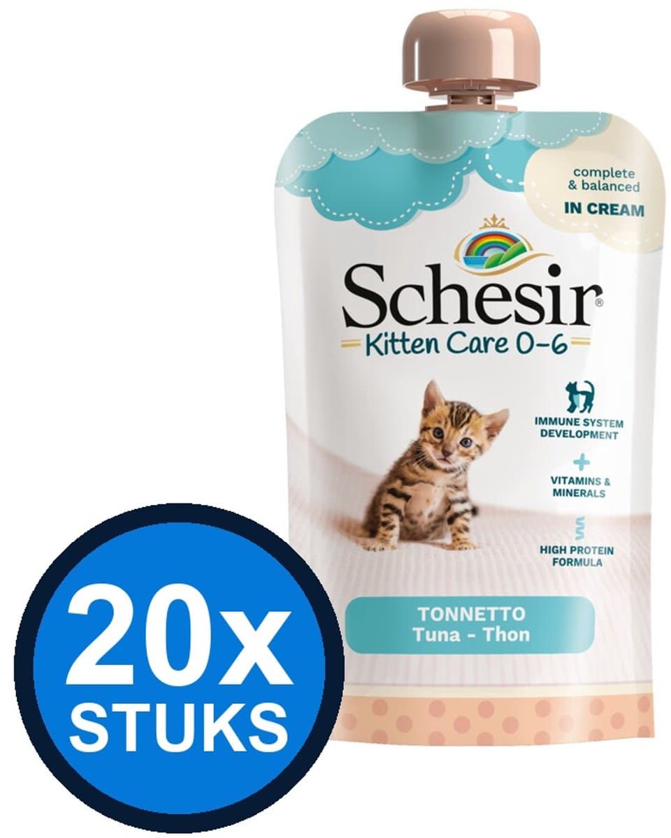 20x Schesir Kitten Care 0-6 pouch cream tonijn 150gr
