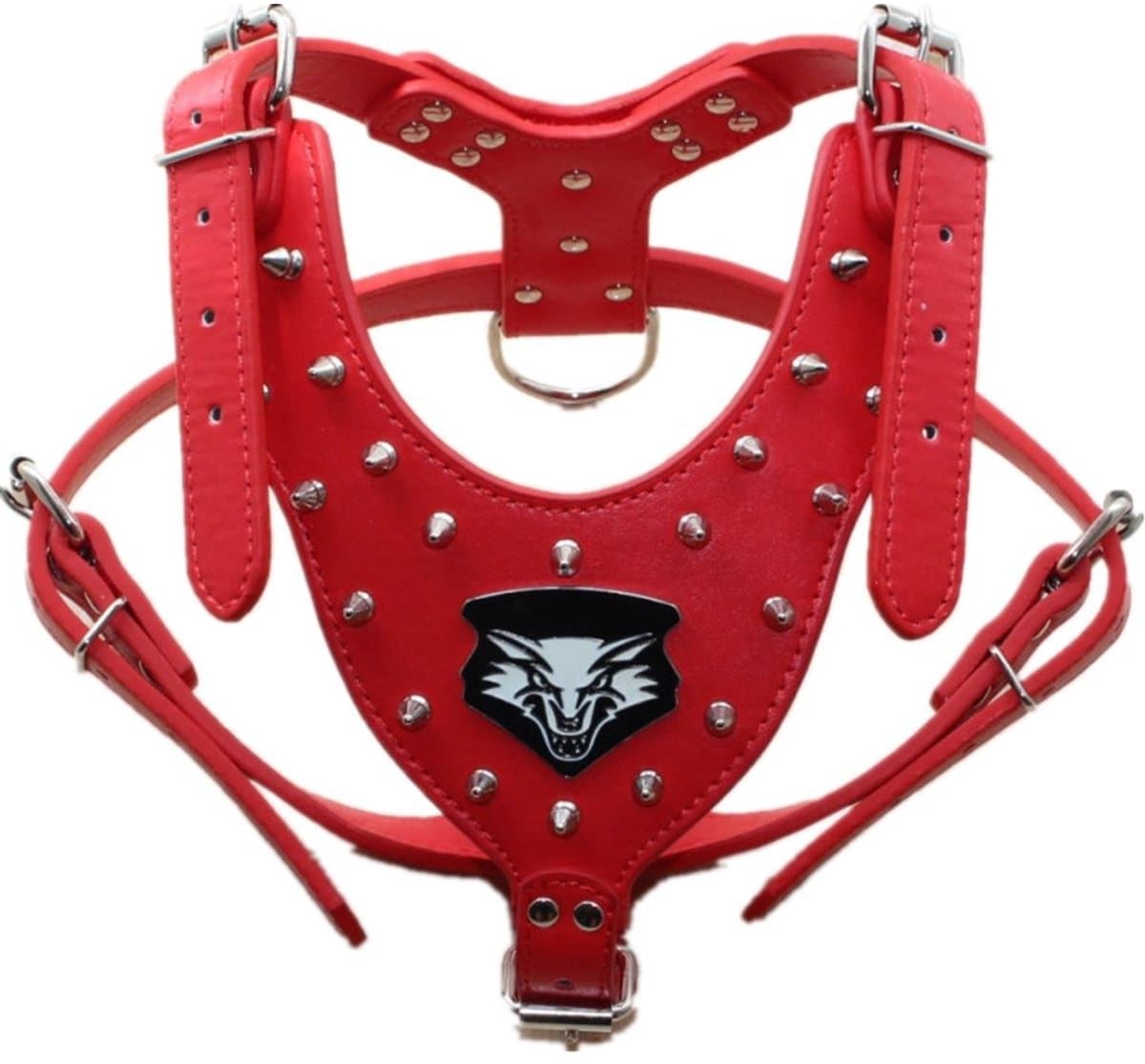 SolidKeus - Spiked Leren Harnas voor Medium & Grote Honden in Rood