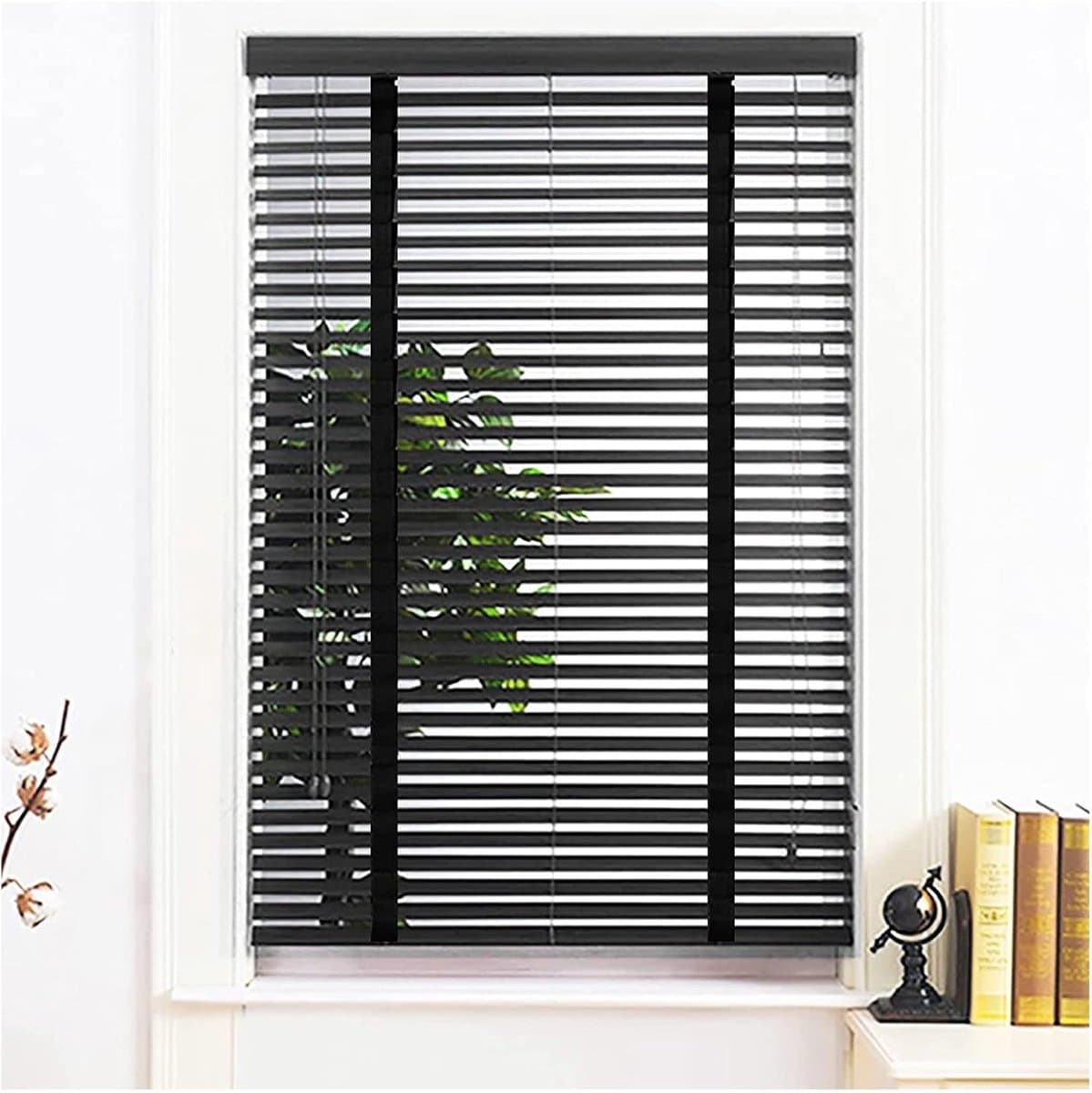 Houten Jaloezieën - Horizontale Blinds - Zonwering Binnen - Natuurlijk Lindehout - 95x130cm - Zwart