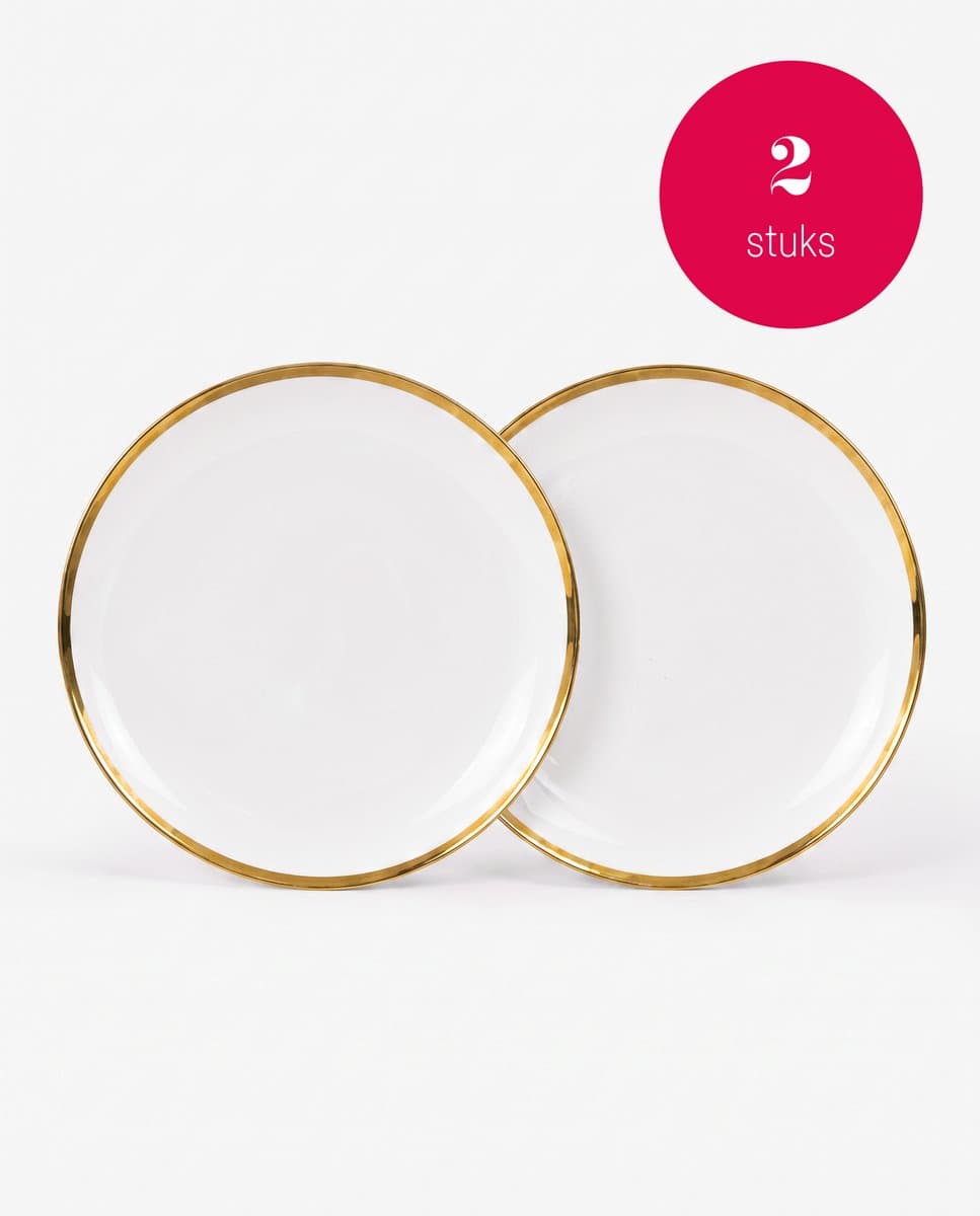 vtwonen Dinerborden - Borden - Wit Goud - Bord - Porseleinen servies - 25,5cm - Serviesset van 2
