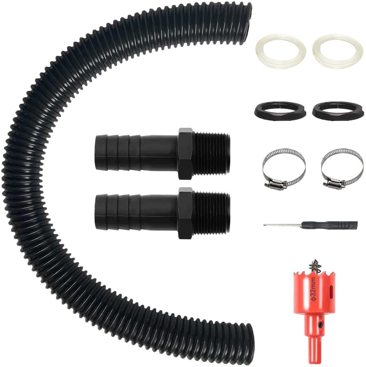 Regenton Aansluitset,1 Inch (25mm), 100cm Aansluitslang met Borgmoer,Gatopener Regenton Aansluitset voor Regentonnen