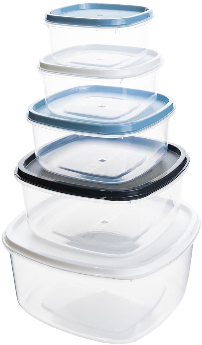 5 container, 220 ml, 350 ml, 600 ml, 1200 ml, 2000 ml, voedselcontainer van kunststof, BPA-vrij, magnetronbestendig, vaatwasmachinebestendig, vriezer
