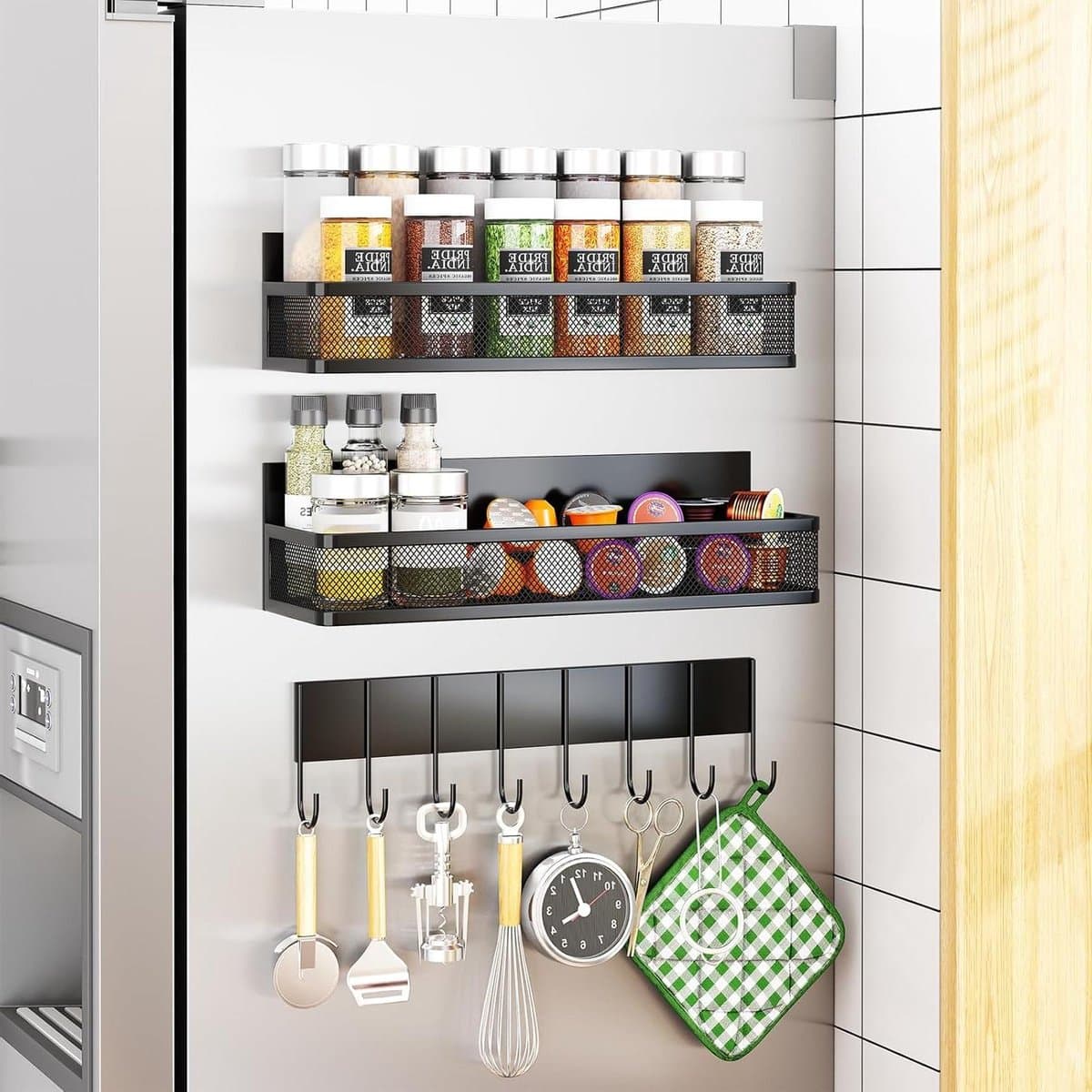 Magnetische Kruidenrek - Koelkast Organizer - Keuken Opbergen - Sterk Magnetisch Ontwerp - 3 Delig - Zwart