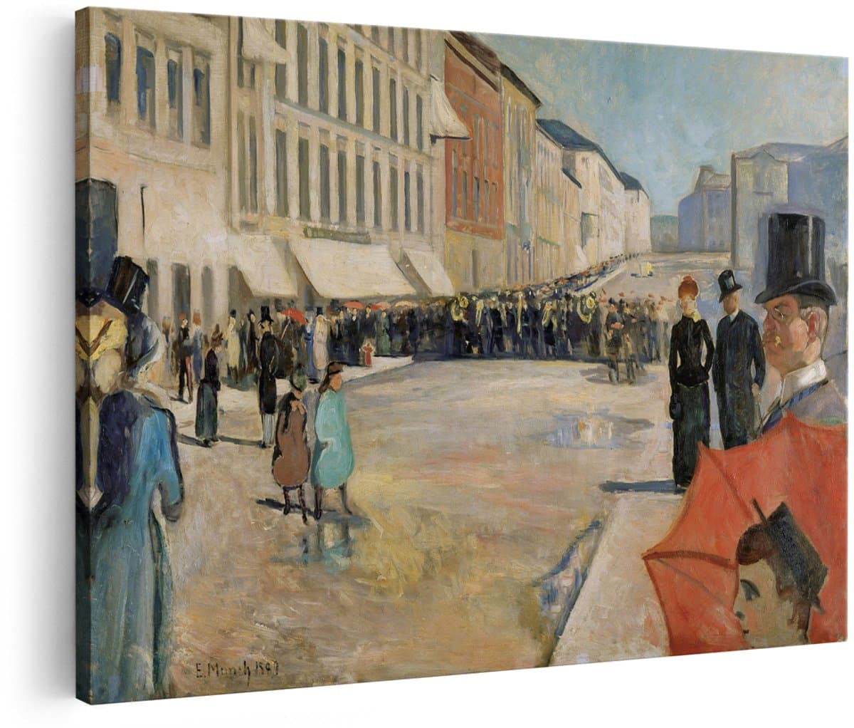 Artaza Canvas Schilderij Muziek op de Karl Johan Straat - Edvard Munch - 150x100 cm - Groot - Kunst - Wanddecoratie Woonkamer