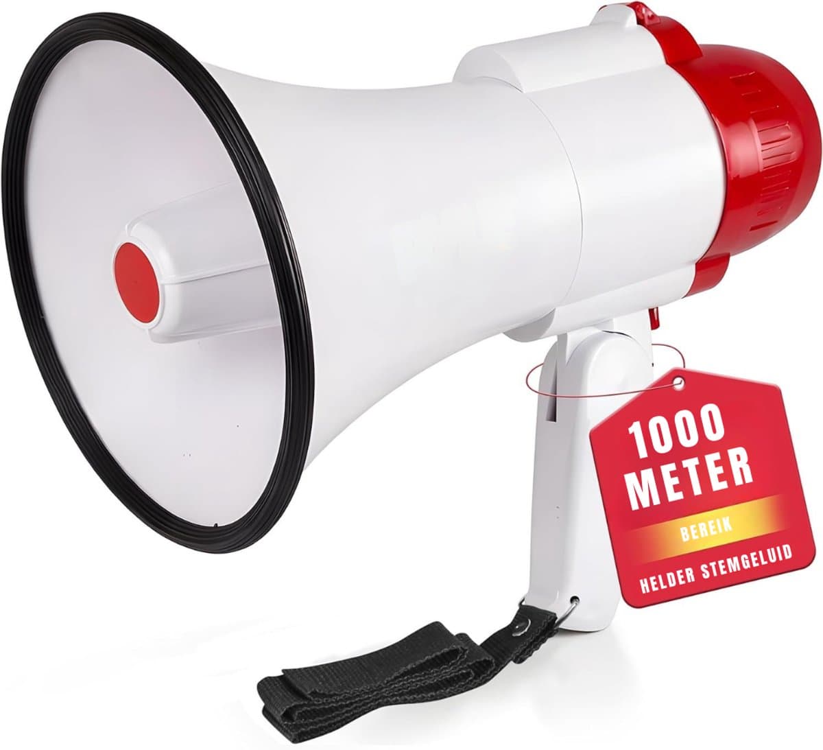QORA® Megafoon met Sirene – Luchthoorn Met Schouderriem – Megafoon Auto – Sirene Met Instelbaar Volume - Stemversterker - Wit - ‎26cm x 16cm x 16cm