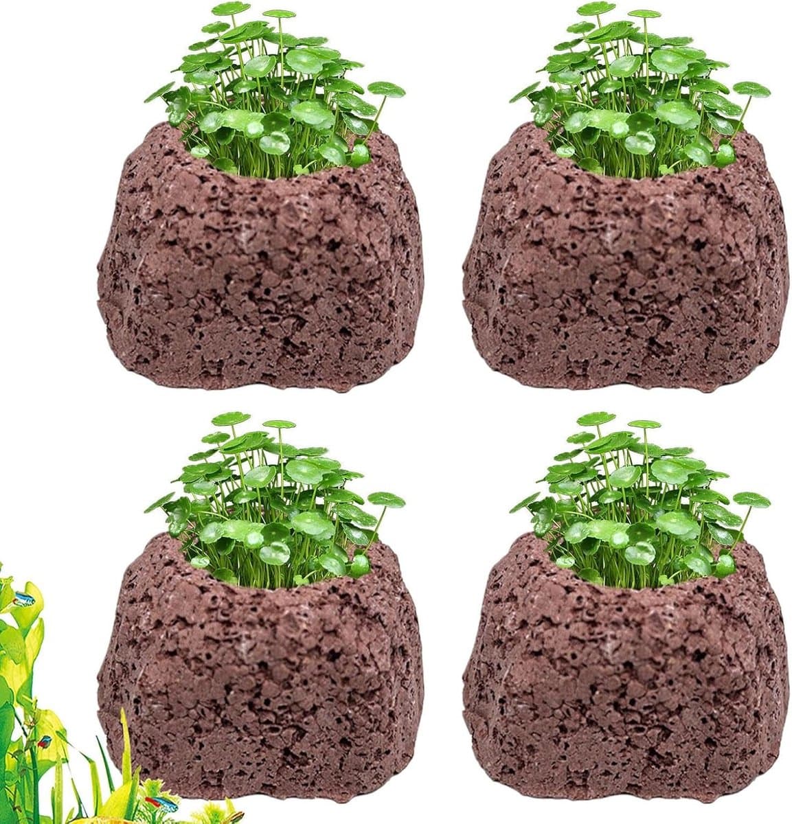 Aquarium Plantenhouder - Plantenpot Aquarium - Waterleven Creëren - Poreus Vulkaangesteente - 4 stuks - Grijs-Zwart