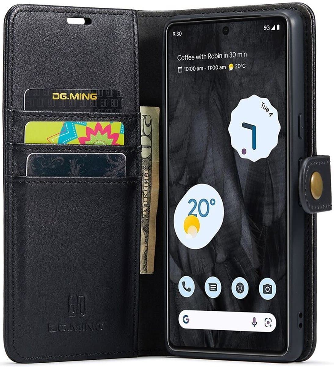DG Ming Hoesje voor de Google Pixel 8 Pro - Retro Wallet Book Case - Telefoonhoesje Kunstleer met Pasjes - Portemonnee Hoesje met Kaarthouder op achterkant Zwart