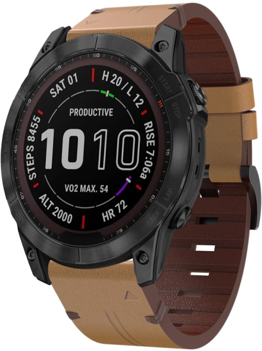 Voor Garmin Instinct 2X Solar lederen horlogeband met stalen gesp (lichtbruin)