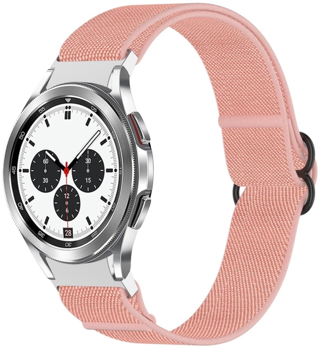 Voor Samsung Galaxy Watch 4 Classic 42 mm nylon stretch zwarte gesp horlogeband (roze)