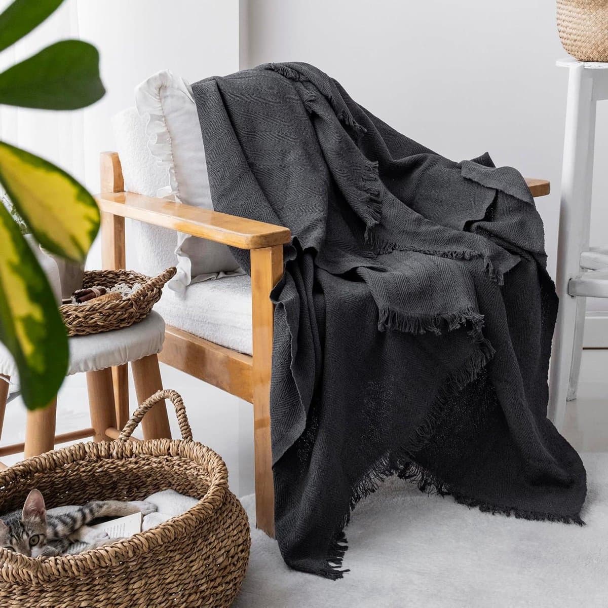 Katoenen Deken - Zachte Plaid - Comfort Verhogend - Hypoallergeen - 170 x 200 cm - Donkergrijs