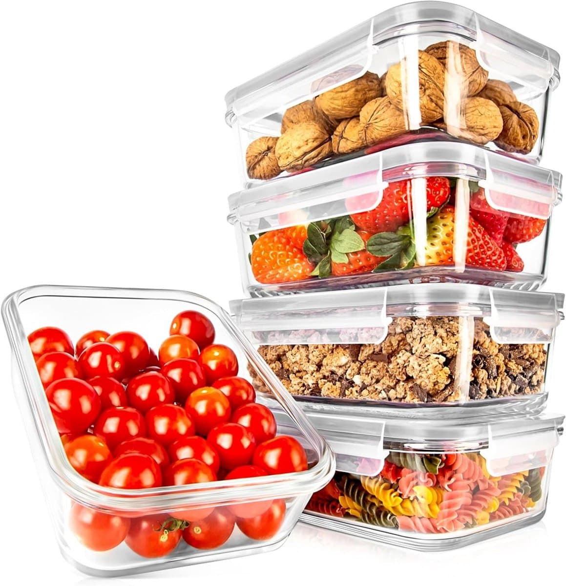 Glazen Vershoudbakjes - Meal Prep Containers - Voedsel Bewaren - Vriezer tot Oven - 5 Bakjes Set - Grijs