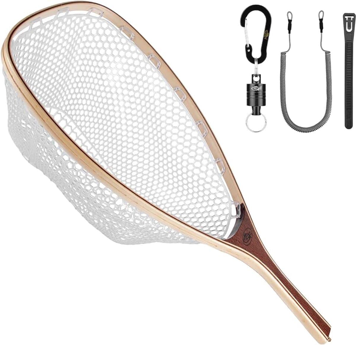 Vliegvissen Schepnet Houten Frame Zacht Rubber Mesh Forel Net Vangen en Release Net