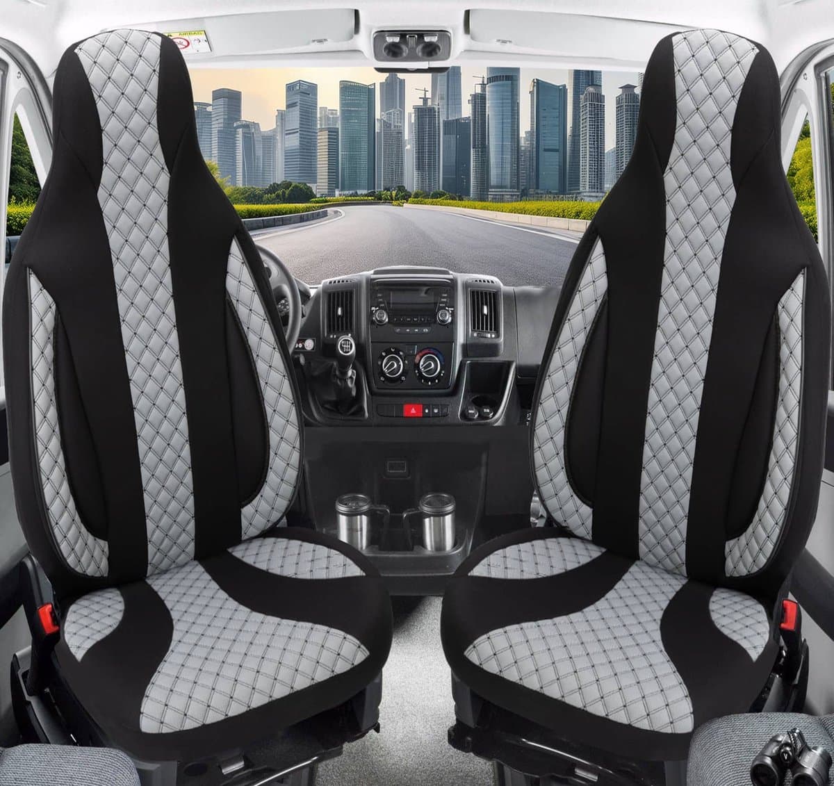 Autostoelhoezen voor Iveco Iveco Daily BJ 2006-11 – Stoelhoezen voor bestuurder en passagier in Zwart/Grijs