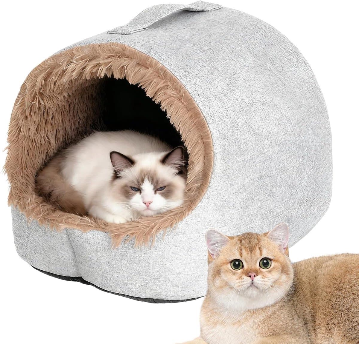 Kattenbed - Huisdier Grot - Warmte en Rust - Geïsoleerde Tent - 42x37x32cm - Lichtgrijs