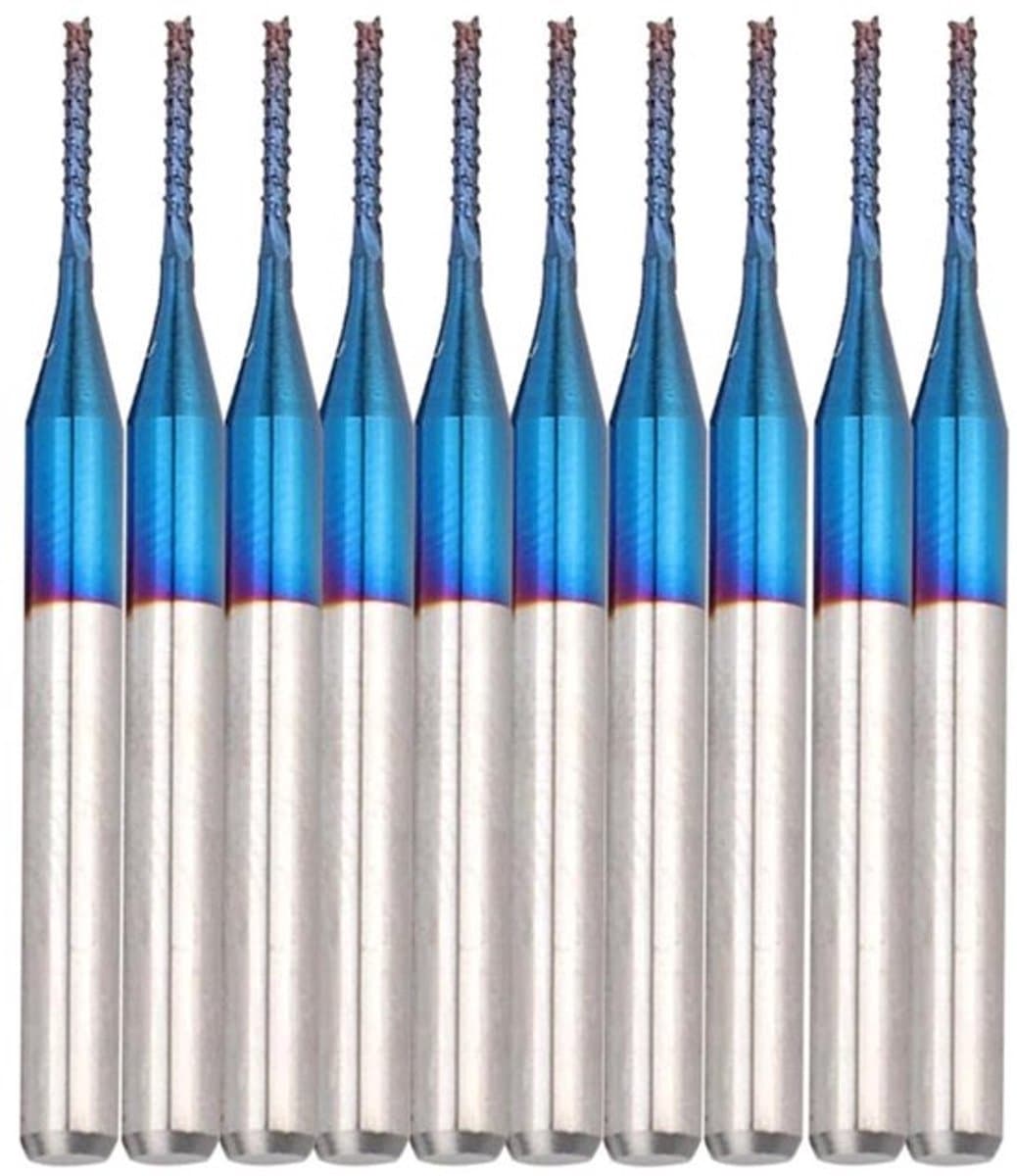 End Mill - Carbide PCB Router Bits Set - 10 stuks - 3,175 mm schacht - CNC End Mill Cutting Bits - Blue Corn End Mill gravure Bit voor CNC PCB-machines - 1 mm