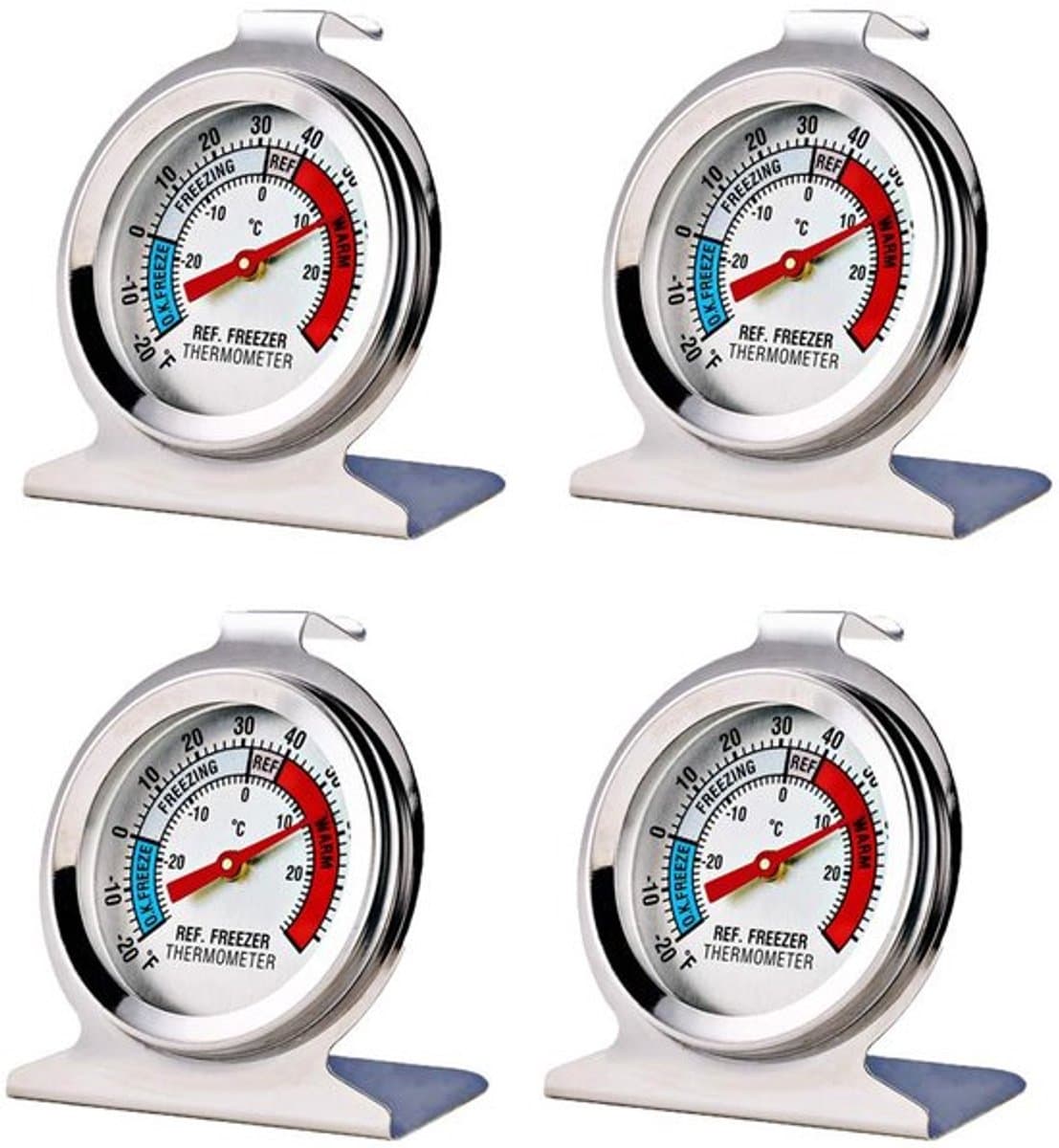 4-delige set grote wijzerthermometers voor koelkasten en vriezers, hittebestendige roestvrijstalen oventhermometers (50-300℃).