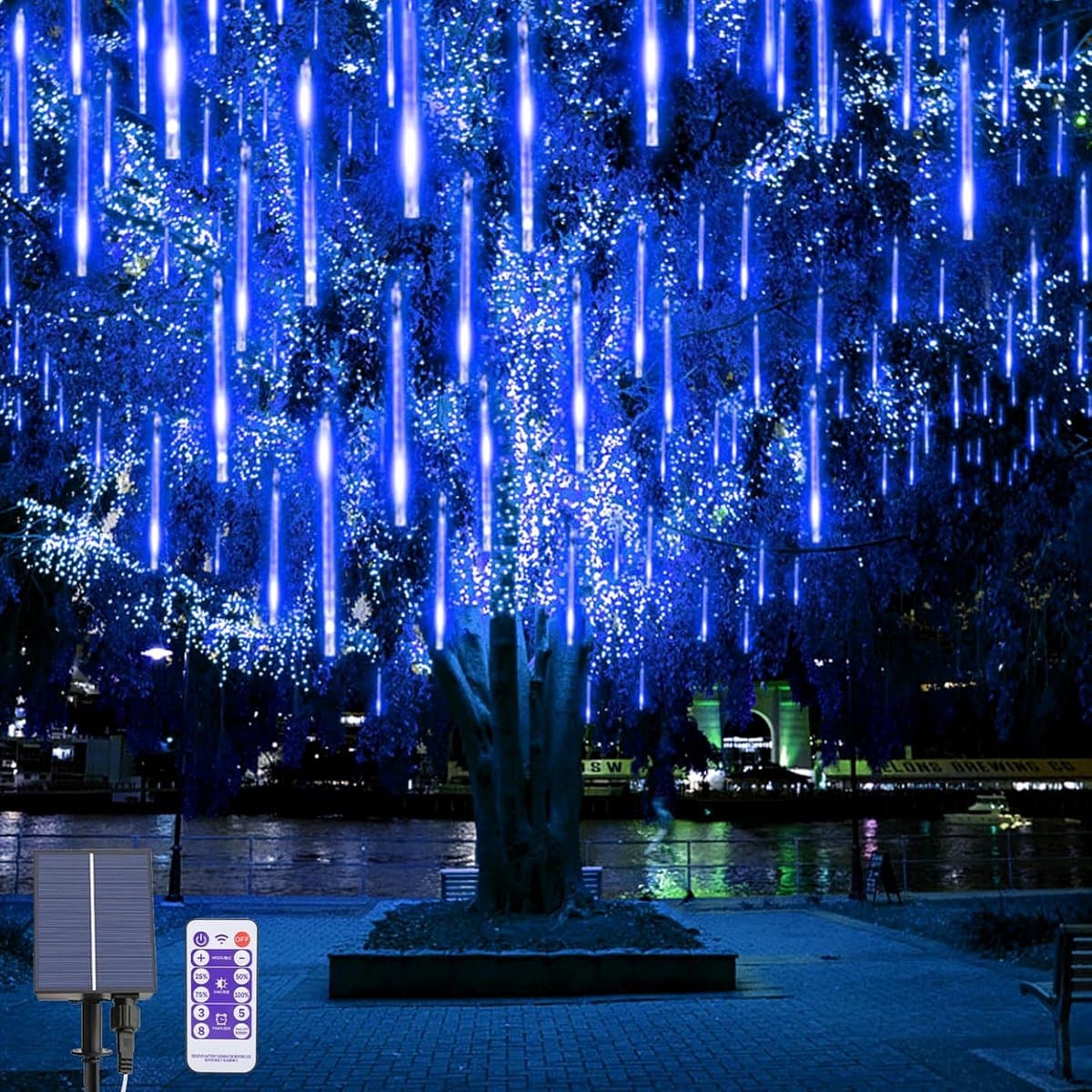 Zonne Meteorenlicht - Vallende Regenlampen - Feestelijke Decoratie - Zonne-energie Werking - 10 Buis 30cm - Blauw