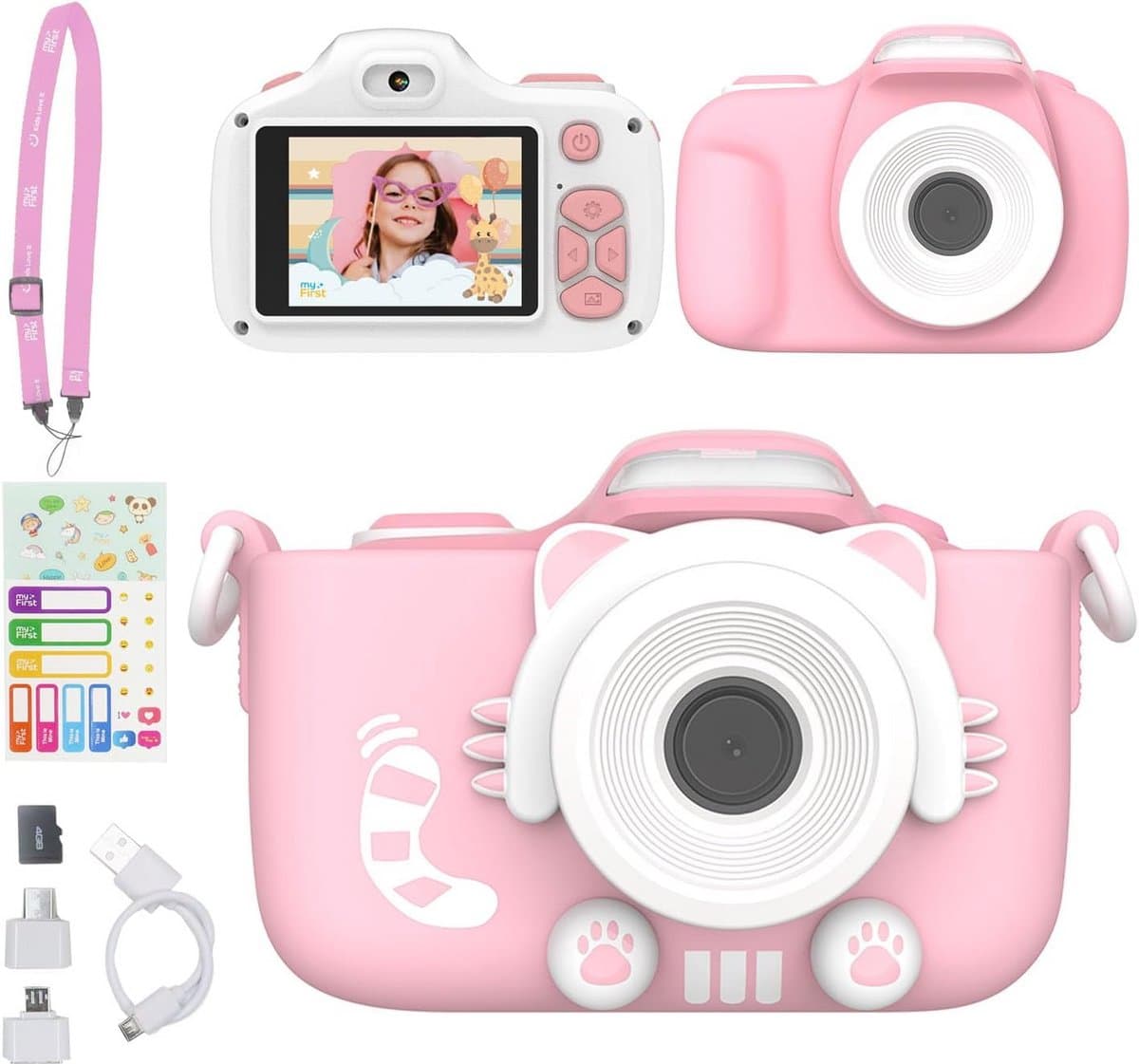 Kinder Camera - Digitale Camera Kind - Foto's Maken - Met Selfie Lens - 16MP - Roze