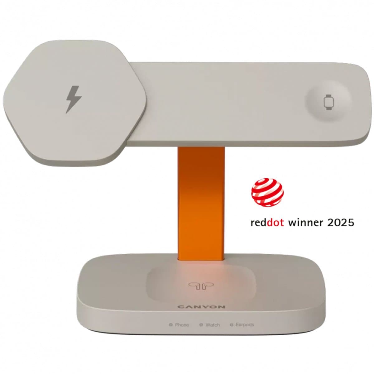 Canyon Hexagon 310 Serie - Draadloze Oplader - 3-in-1 - Beige/Oranje - LED-indicator