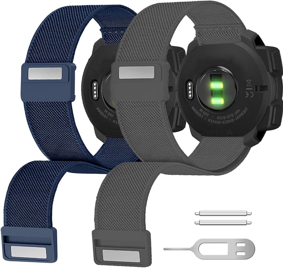 Set van 2 Elastische Nylon Armbanden voor Garmin Instinct 2 Solar, Zachte Boog, Lichtgewicht Rekbare Horlogeband met Magnetische Sluiting voor Sport en Avontuur
